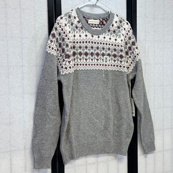 Mutual Weave Fair Isle Crew Neck Knit Sweater M Long Sleeve Grey White Maroon - Picture 3 of 10